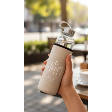 Sarı Kılıflı Premium Cam Matara 1000 ml – Şık Su Taşıma Çözümü