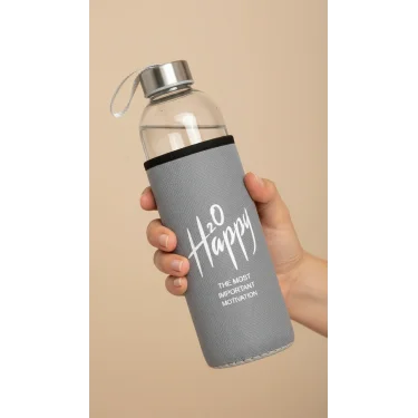 Premium Gri Kılıflı Cam Matara 1000ml – Şıklık