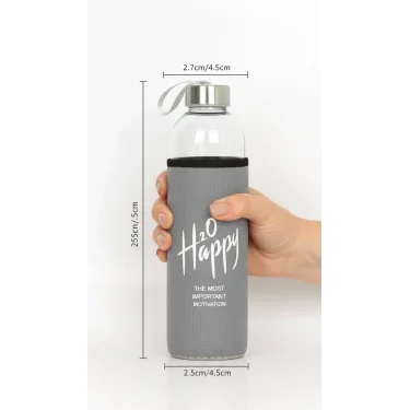 Premium Gri Kılıflı Cam Matara 500ml – Şıklık