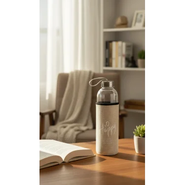 Sarı Kılıflı Premium Cam Matara 500 ml – Şık Su Taşıma Çözümü