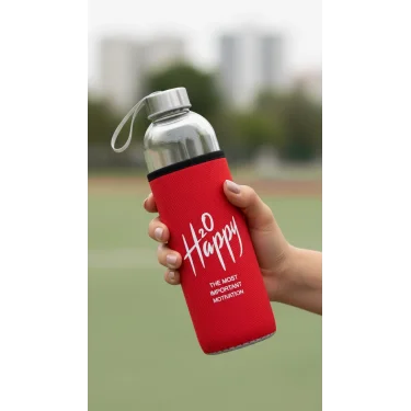 Premium Kılıflı Cam Matara 500 ml – Kırmızı