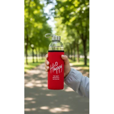 Premium Kılıflı Cam Matara 750ml – Kırmızı