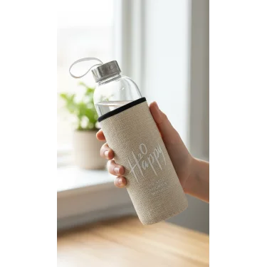 Sarı Kılıflı Cam Matara 750 ml – Özel Tasarım İçecek Taşıyıcı