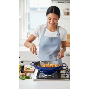 Sürel Wok Tava 35 Cm Koyu mavi Demir Döküm