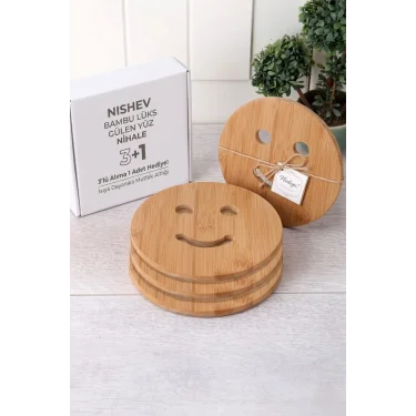 Nishev Bambu Lüks Gülen Yüz Nihale - 3lü Alıma 1 Adet Hediye - Isıya Dayanıklı Mutfak Altlığı