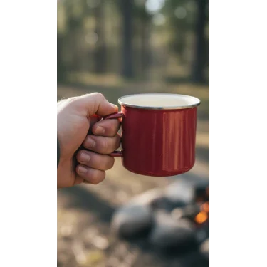 İtalyan İnci Emaye Kupa - Kırmızı 10 cm
