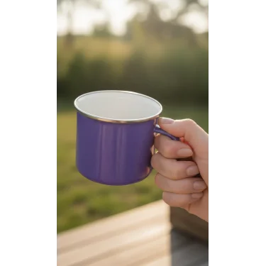 İtalyan Premium Emaye Kampçı Kupa – 450 ml – Mavi Elegance