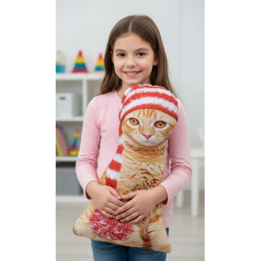 Canlı 3D Lüks Kedi Dekoratif Yastık Sarman