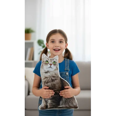 Sibirya Kedisi 3D Dijital Baskılı Lüks Yastık