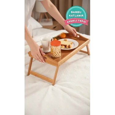 Lüks Bambu Katlanır Ayaklı Sunum Tepsisi – Portatif Kahvaltı & Çay Servisini Yeniden Tanımlayın