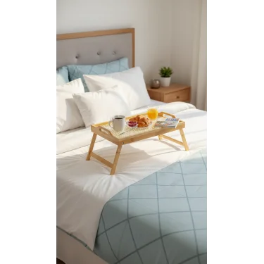 Lüks Çerçeveli Bambu Katlanır Yatak Tepsisi – Portatif Konfor