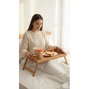 Lüks Doğal Katlanır Ayaklı Bambu Yatak Tepsisi