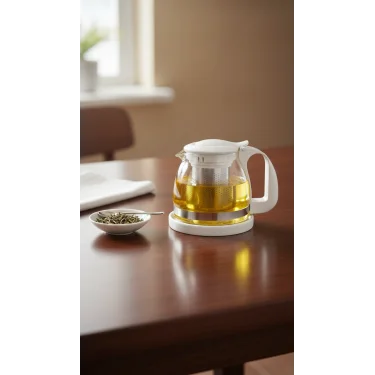 Eşsiz Renkli Süzgeçli Cam Demlik – 700 ml Premium