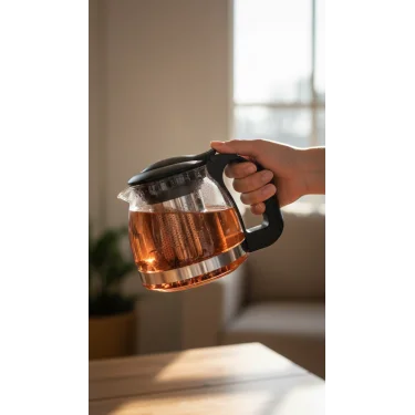 Lüks Renkli Cam Süzgeçli Demlik 700 ml – Modern Şıklık