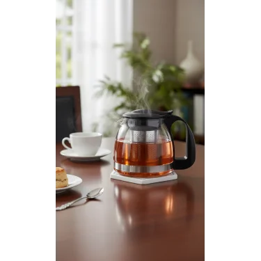 Prestijli Renkli Cam Süzgeçli Demlik 700 ml – Siyah