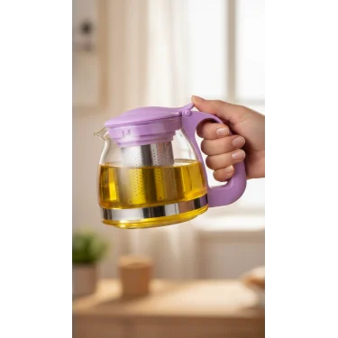 Renkli Süzgeçli Cam Demlik 700 ml - Mor