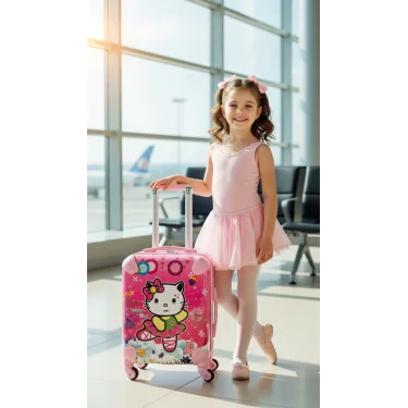 Pembe Lüks ABS Çocuk Valizi – 360° Dönüşlü Tekerlekli