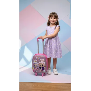 Karakterli Kız Çocuk Pembe Kabin Boy Çekçekli Valiz