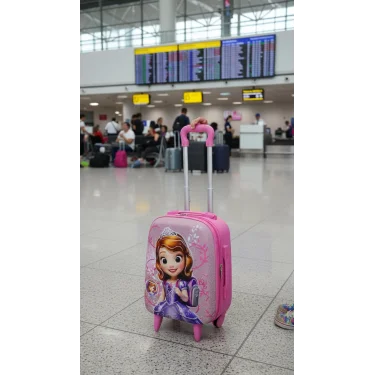 Karakterli Kız Çocuk Pembe Kabin Boy Çekçekli Valiz