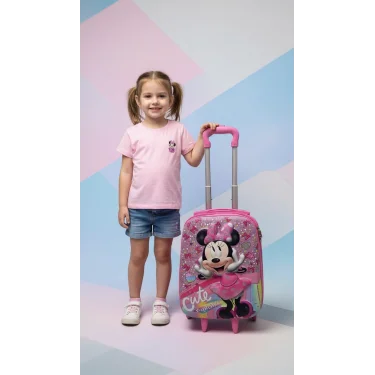 Karakterli Kız Çocuk Pembe Kabin Boy Çekçekli Valiz