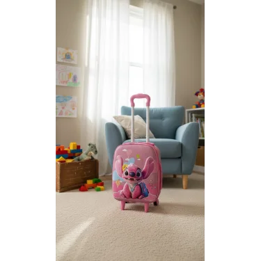 Karakterli Kız Çocuk Pembe Kabin Boy Çekçekli Valiz