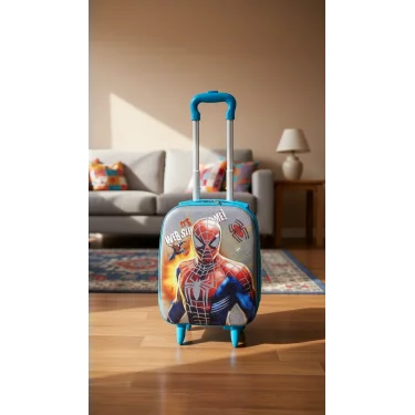 Man Karakterli Erkek Çocuk Mavi Kabin Boy Çekçekli Valiz