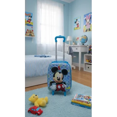 Kabartmalı Çocuk Valizi - Mavi Simli Çekçekli Bebek ve Çocuk Bavulu