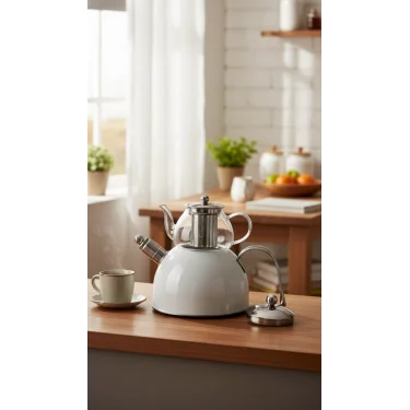 Zeyno Premium Çelik & Cam Çaydanlık Takımı – Düdüklü & Emaye Tasarım