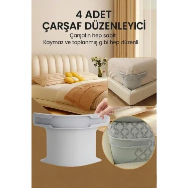 Nishev Çarşafmatik 4 Adet Çarşaf Düzenleyici - Görünmez Kaymaz Nevresim Kilidi Organizeri