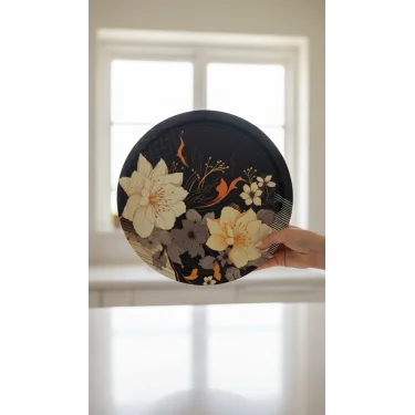 Premium 35 cm Dekoratif Metal Yuvarlak Tepsi – Özel Tasarım