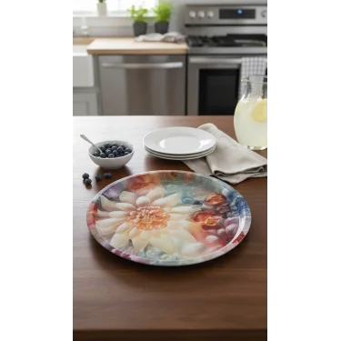 Lüks Metal Yuvarlak Tasarım Tepsi – 35 cm