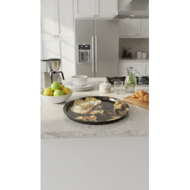 Premium 35 cm Dekoratif Metal Yuvarlak Tepsi – Özel Tasarım