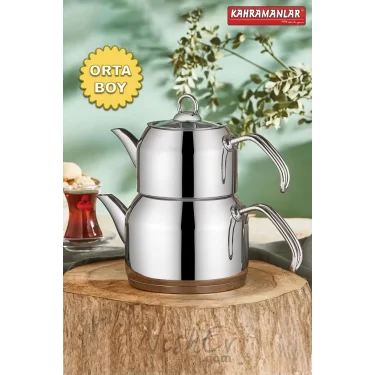 Delux Premium 4 Parça Çaydanlık Seti – Orta Boy Platin