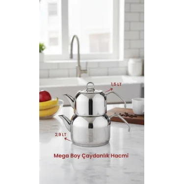 Delux Premium 4 Parça Çaydanlık Seti – Mega Boy Platin