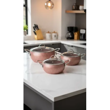 Özkent Döküm Rose Çelik Sap 3lü Granit Güveç Tencere Set
