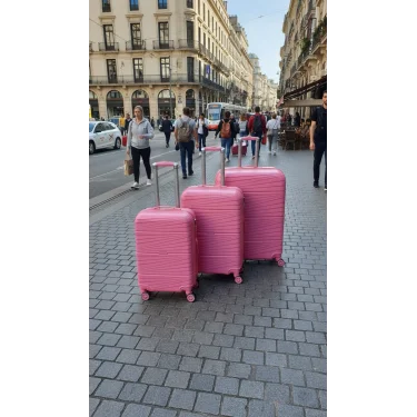 901 3lü Valiz Bavul Seti Pembe - Darbelere Karşı Yüksek Koruma