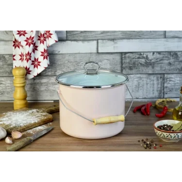 Tasarım Emaye Yoğurt Tenceresi Emaye Bakraç 20cm 5,25 lt Pembe