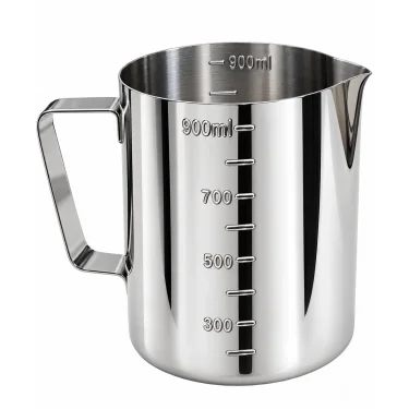 Premium Paslanmaz Çelik Ölçü ve Karıştırma Kabı 900 ml – Sütlük, Süt Potu, Barista Ölçü Kabı