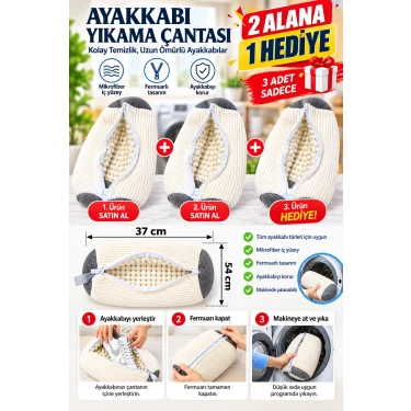 2 Alana 1 Hediye Ayakkabı Yıkama Çantası – Mikrofiber Fermuarlı Koruyucu Yıkama Filesi
