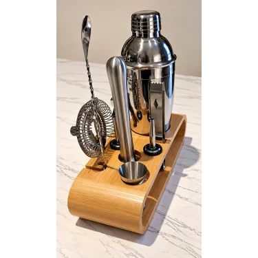 10 Parça Bambu Standlı Kokteyl Shaker Seti 750 ml