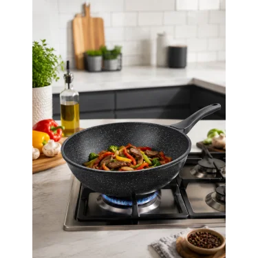 italyan tasarım 28 cm Döküm Granit Wok Tava