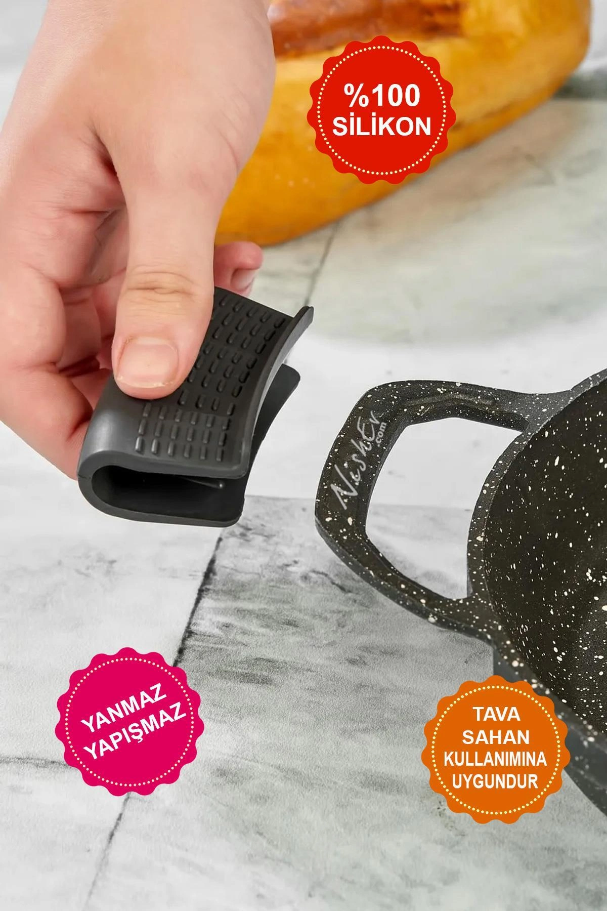 Premium Yanmaz Silikon Tava &amp; Sahan Tutacağı Çift