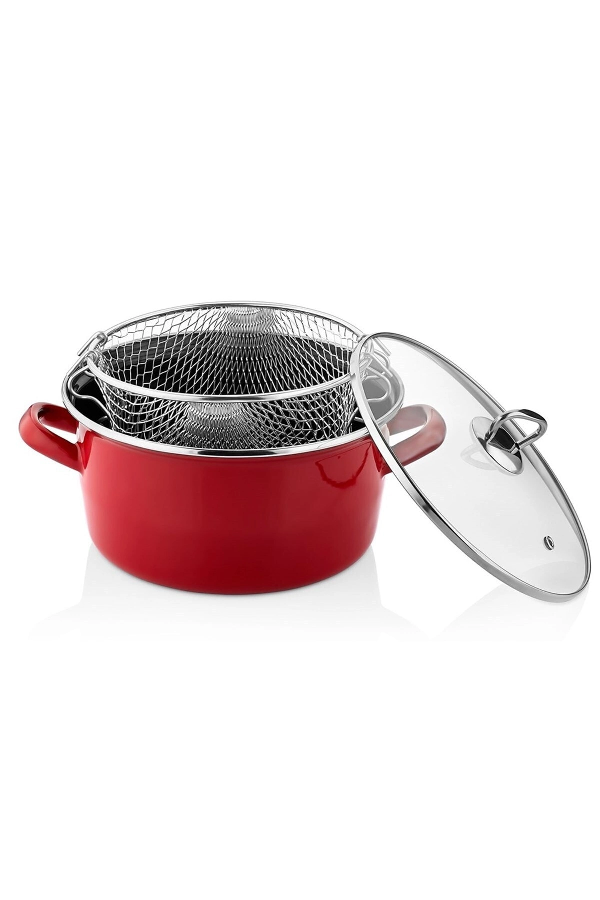 Betty Premium 22 cm Red Frying Pot – 4.5 L Induction‑Compatible Enamel‑Coated Frying Pan