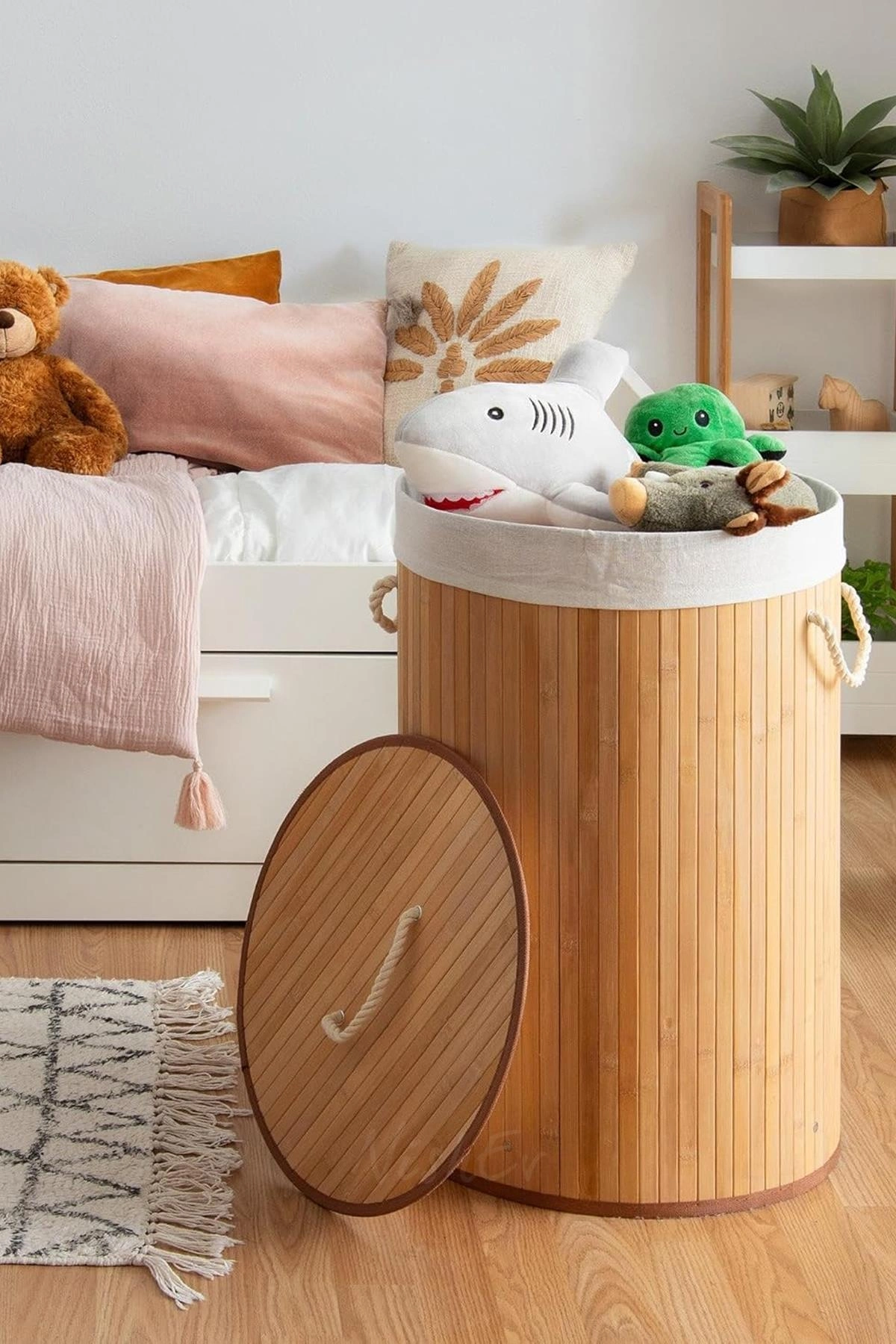 Bambu Luxury Round Laundry Basket – Çok Amaçlı Organik Düzenleme Sepeti
