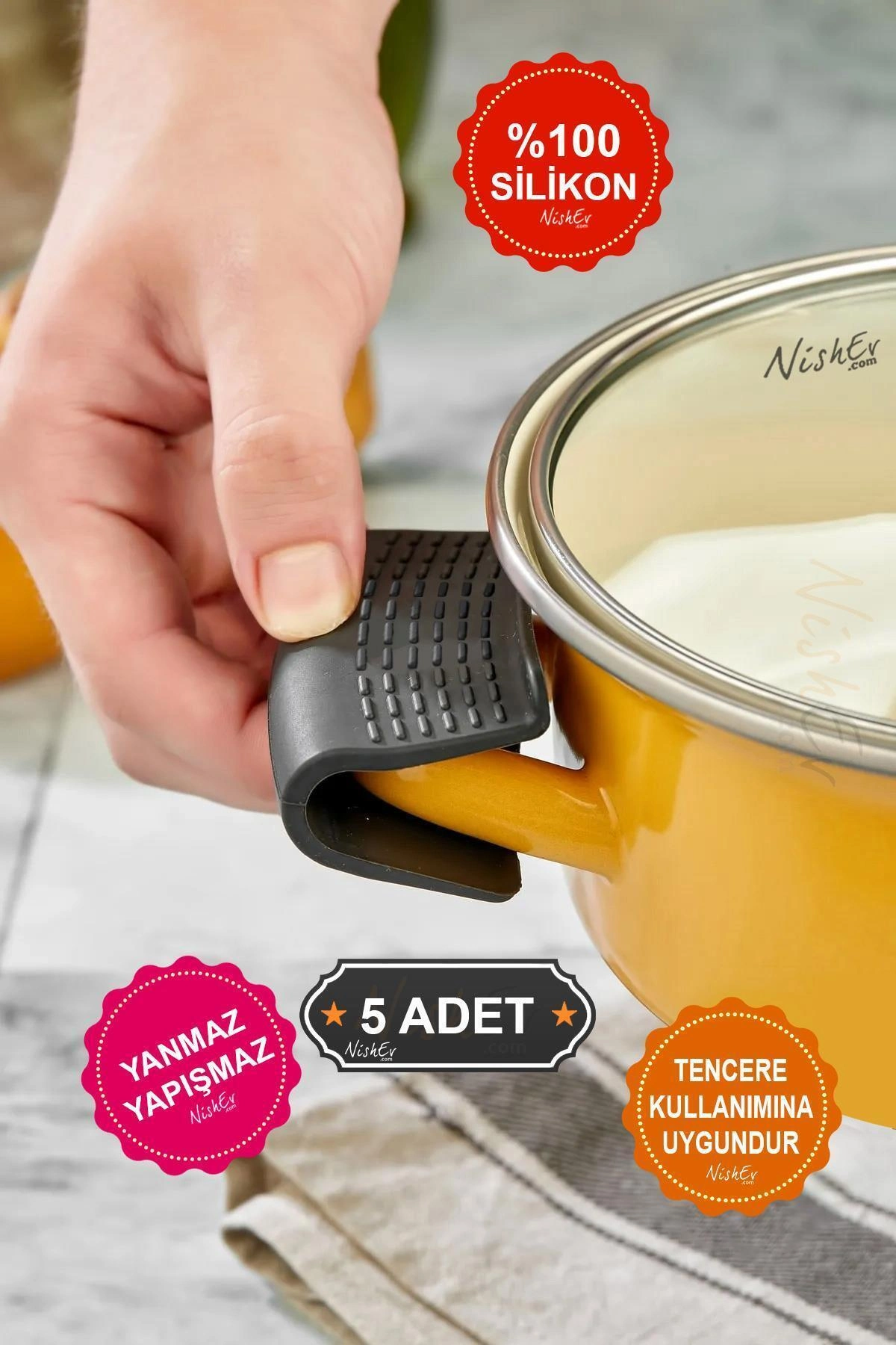 Premium 5 Çift Yanmaz Silikon Tencere Tutucu Set – Isı Yalıtımlı, Kaydırmaz Tasarım