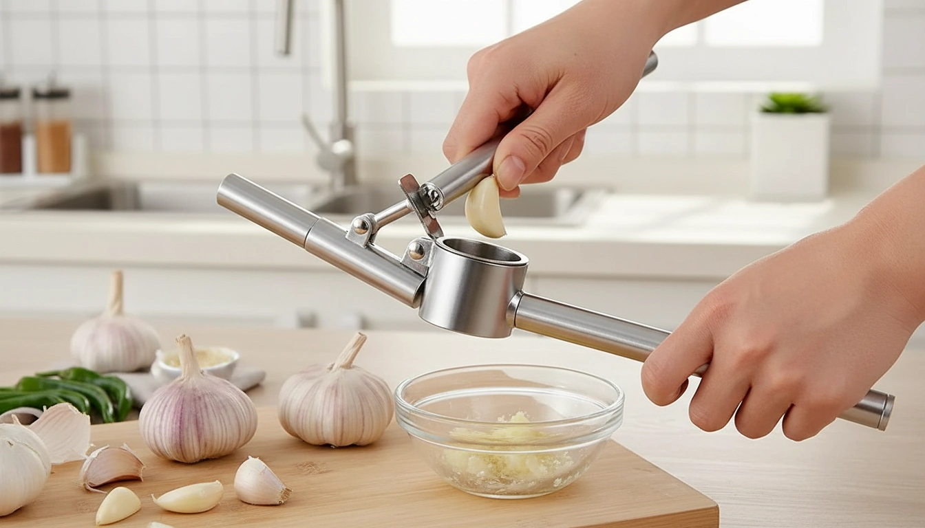 Koncis Premium Paslanmaz Çelik Sarımsak Ezici – Lüks ve Hızlı Mutfağın Yeni Standartı