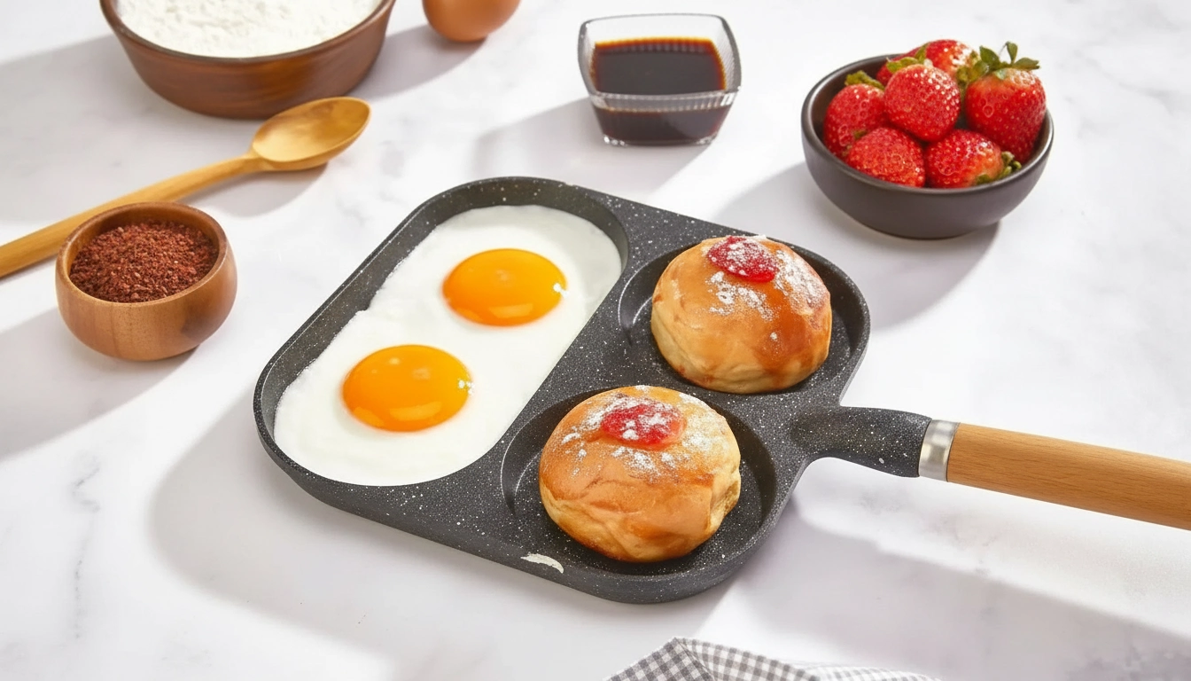 3 Gözlü 3 Bölmeli Çok Amaçlı Omlet Pankek Ergonomik Tava