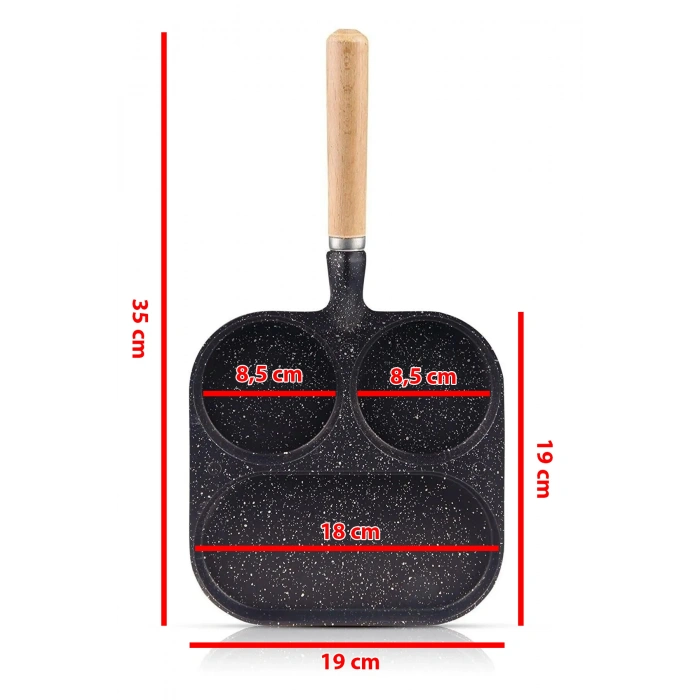 3 Bölmeli Granit Döküm Tava Pancake Yumurta Mücver Omlet Tavası