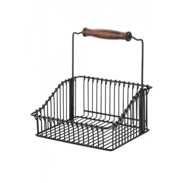 Duvar Rayı Askılık Siyah Askı Mutfak Askısı Sepetli Askılık, Siyah retro sepet ve Askılık,