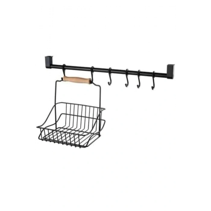 Duvar Rayı Askılık Siyah Askı Mutfak Askısı Sepetli Askılık, Siyah retro sepet ve Askılık,